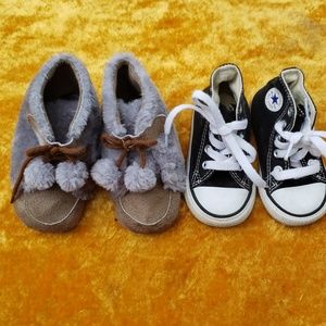 Toddler girl chuck Taylor's and fur moccasin boots